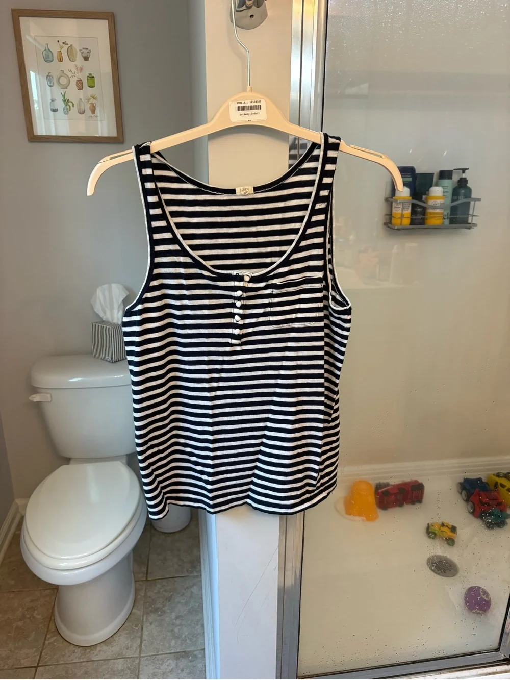 J.Crew Women's M Navy White Striped Tank Top Cotton Button Front Nautical